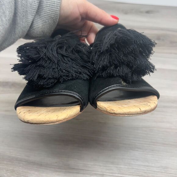 DONALD J PLINER SUEDE TASSLE MULES BLACK Size 6.5 M SLIP ON CUTE BLOCK HEEL - Picture 6 of 11
